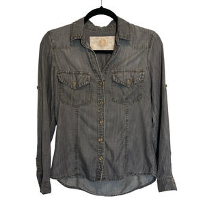 Bella Dahl Chambray Button-Up Long Sleeve Shirt in Grey Women’s XS